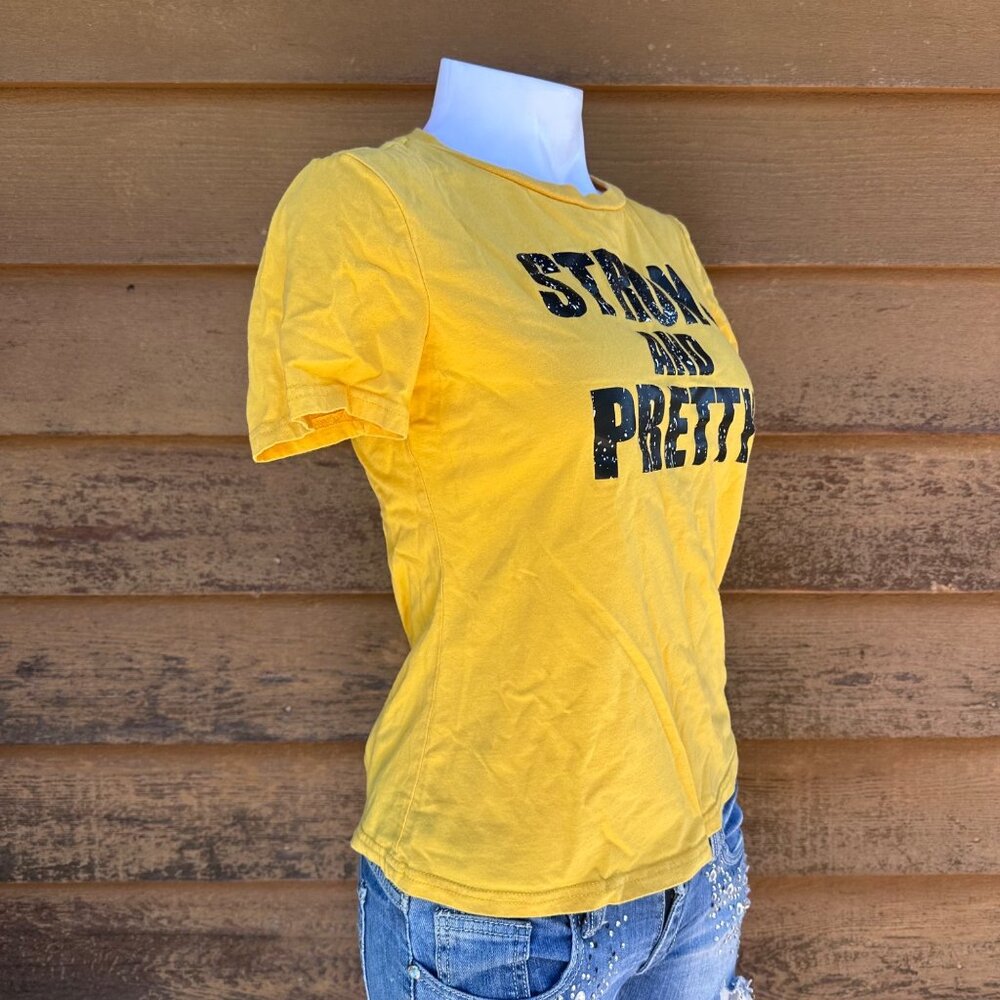 Strong And Pretty Yellow Graphic T-Shirt By Shein Size S - Picture 7 of 9